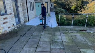 Pretreatment and pressure wash of this filthy Indian sandstone patio 🤌🏼 [upl. by Adekram]