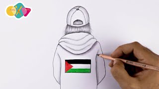 رسم بنات سهل  تعلم رسم فتاة ترتدي علم فلسطين  رسم سهل بالرصاص للمبتدئين  رسومات سهلة [upl. by Daune]