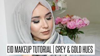 EID MAKEUP TUTORIAL  GREY amp GOLD HUES  NABIILABEE [upl. by Selda]