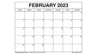 Printable February 2023 Calendar Templates with Holidays  VL Calendar [upl. by Awe]