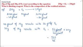 30g of Mg and 30g of O2 react according to the equation 2Mg  O2 → 2MgO [upl. by Canter]