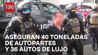 Aseguran toneladas de autopartes y vehículos de lujo durante dos cateos en Ciudad de México [upl. by Aihpledalihp761]