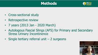 23462 Operative Outcomes of Autologous Fascial Slings AFS for Primary and Secondary Stress Ur [upl. by Balf520]