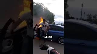 BMW Catches Fire After Dangerously Racing Two Bikers 😨 [upl. by Chilcote]