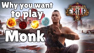 Early Monk Showcase Combos Skill Gems Passives Ascendancy  Path of Exile 2 [upl. by Nagel]