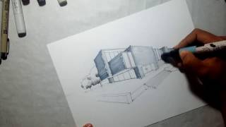 Perspectiva dos puntos de fuga  architectural sketch [upl. by Aihcela772]