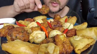 ASMR Eating Indian Food CHICKEN PAKORAS CHICKEN WONTONS VEGETABLE PAKORAS VEGETABLE SAMOSAS Mukbang [upl. by Daley]