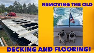 Pontoon Boat Renovation  Removing Decking Carpet and Flooring [upl. by Eneleahcim]