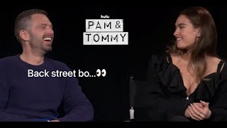 Sebastian Stan amp Lily James being a cute duo for Pam amp Tommy promo [upl. by Betteanne40]