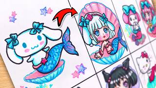 Drawing All Characters SANRIO But MERMAID  Hello Kitty Melody Kuromi Cinnamoroll [upl. by Fox19]