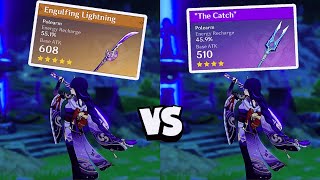 Best WEAPON for C0 Raiden Shogun R1 Engulfing Lightning vs R5 The Catch Genshin Impact [upl. by Einafats869]