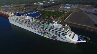 Norwegian Jewel in Puerto Quetzal Guatemala via drone [upl. by Yenitirb317]