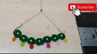 DIY Home made woolen and moti Cowrie shells se necklace banaye Abhiras craft amp stitching [upl. by Anneirb]