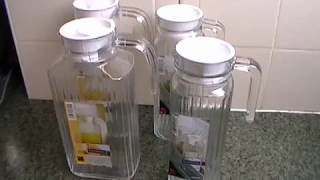 Luminarc Quadro Glass Fridge Jug with Lid 2L 17L 11 and 05L Jars close look [upl. by Illil]