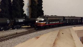 SurroundTraxx with transponding HO scale Espee steam and diesel powered freights passing [upl. by Ahael]