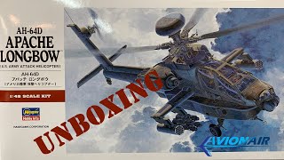 Unboxing the Hasegawa AH64D Apache Longbow kit in 148 scale Model Helicopter [upl. by Nohtahoj]