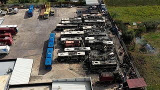 Incendio in officina a Nettuno il cimitero di autobus carbonizzati [upl. by Cain]