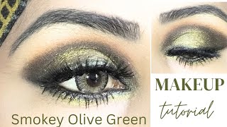 Glitter Smokey Green Eyes Makeup Tutorial For Beginners  Olive Green Smokey Eyemakeup makeup [upl. by Ecneret521]