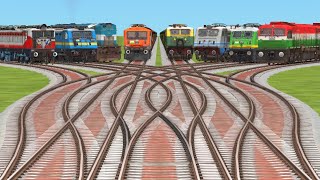 EIGHT TRAINS CROSSING ON CORVED BRANCHED RAILROAD TRICKS RISKY RAILROAD TRICKStrain sim world4 [upl. by Parthena7]