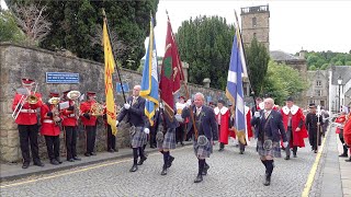 Band lead the march of the Civic Party amp Deacons Court to Palace during 2024 Linlithgow Marches [upl. by Holly156]