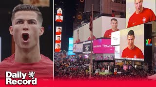 Portugals Ronaldo takes over Times Square in New York ahead of the World Cup in Qatar [upl. by Quinta644]