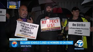 All LAUSD schools shut down as workers begin 3day strike [upl. by Walters197]