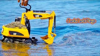 Beach Outdoor Play for Kids Excavator Backhoe and Loader Digger Toys  JackJackPlays [upl. by Arramat91]