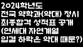 2024학년도 전국 약학과 약대 정시 최종 합격 성적표 공개 연세대 자연계열 입결 하락은 약대 때문 [upl. by Carleton792]