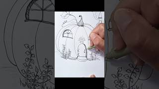 How I draw a fairy pumpkin house sketch inktober inkdrawing inkpen fairyhouse pumpkindrawing [upl. by Stanislaus55]