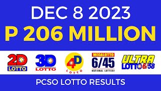 Lotto Result December 8 2023 9pm PCSO [upl. by Eardnoed]