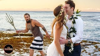 Jason Momoa Photobombs Couples Wedding Pics with Aquaman Trident [upl. by Hallvard]