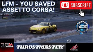 Assetto Corsa LFM  Lowfuel Motorsport saves Assetto Corsa MX5 Lime Rock Park [upl. by Ylrebma]