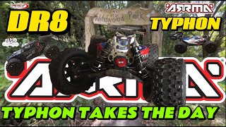 FTX DR8 Vs ARRMA TYPHON TLR Typhon smashes it out the skate park fun rccars rcbashing [upl. by Nahta]