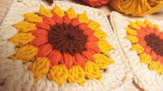 crochet sunburst sunflower granny square tutorial [upl. by Darb876]