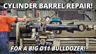 Repairing a Cylinder Barrel for BIG D11 Bulldozer  Machining Welding amp Honing [upl. by Hairam]