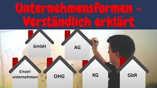 Unternehmensformen einfach erklärt  Rechtsformen Einzelunternehmen OHG KG GbR GmbH AG [upl. by Morlee954]