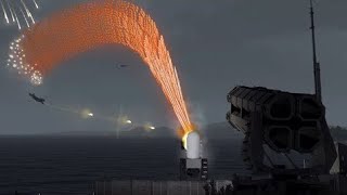 Phalanx CIWS CRAM in Action  Helicopter and Fighter Jets Shot Down  Military Simulation ArmA 3 [upl. by Berkley]