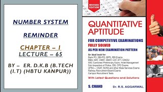 number system rs aggarwal  quantitative aptitude reminder  chapter 1  lec  65  math [upl. by Aneala]