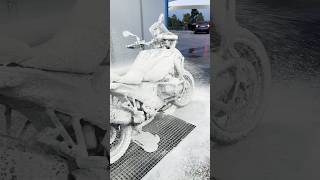 Snow motorcycle 😂 bmwmotorrad snow snowing motorcycle washing [upl. by Klayman]