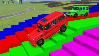 Double Flatbed Trailer Truck vs Speedbumps Train vs Cars BeamngDrive3 [upl. by Jacintha]