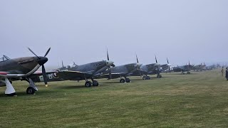 Battle of Britain Airshow Duxford 14 spitfires and 3 hurricanes big formation [upl. by Annaierb]