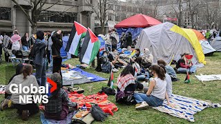 McGill encampment triples in size after 3rd day of proPalestinian protests [upl. by Ahcatan]