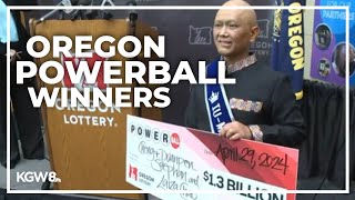 Oregon winners of 13B Powerball jackpot Husband wife and friend  Complete news conference [upl. by Ahl302]