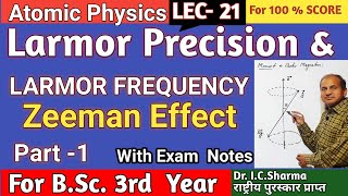 LARMOR PRECESSION and LARMOR Frequency  ZEEMAN EFFECT  ATOM in External Magnetic Field  L21 [upl. by Nevar513]