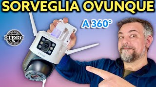 Videosorveglianza a doppio obiettivo a 360 gradi WiFi da esterno con allarme Telecamera Zosi C298 [upl. by Dor612]