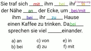 Sie traf ihn an der Ecke Präpositionen einsetzen und üben im Café zu Hause nach Hause miteinand [upl. by Akeihsat]