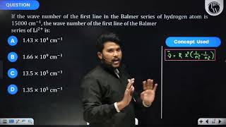 If the wave number of the first line in the Balmer series of hydrogen atom is 15000 Cm1  t [upl. by Acihsay]