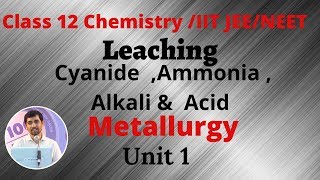 Class 12 Chemistry  Leaching Cyanide Ammonia Alkali amp Acid  Metallurgy Unit 1 part 5 IIT JEE NEET [upl. by Nyletac]