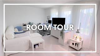 Room tour  minimal white amp blue IKEA home office [upl. by Elfrieda]