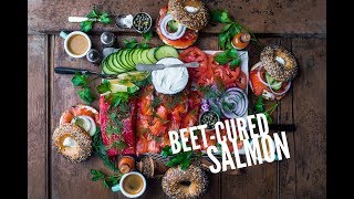 BEST BAGEL EVER BEETCURED SALMON RECIPE [upl. by Edyaj]